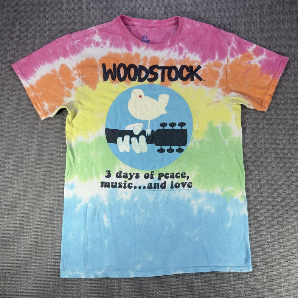 Woodstock Liquid Blue Shirt Mens Medium Tie Dye Peace Love Music Graphic Tee